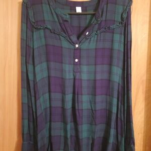 Old Navy Green and Blue Plaid Maternity Top